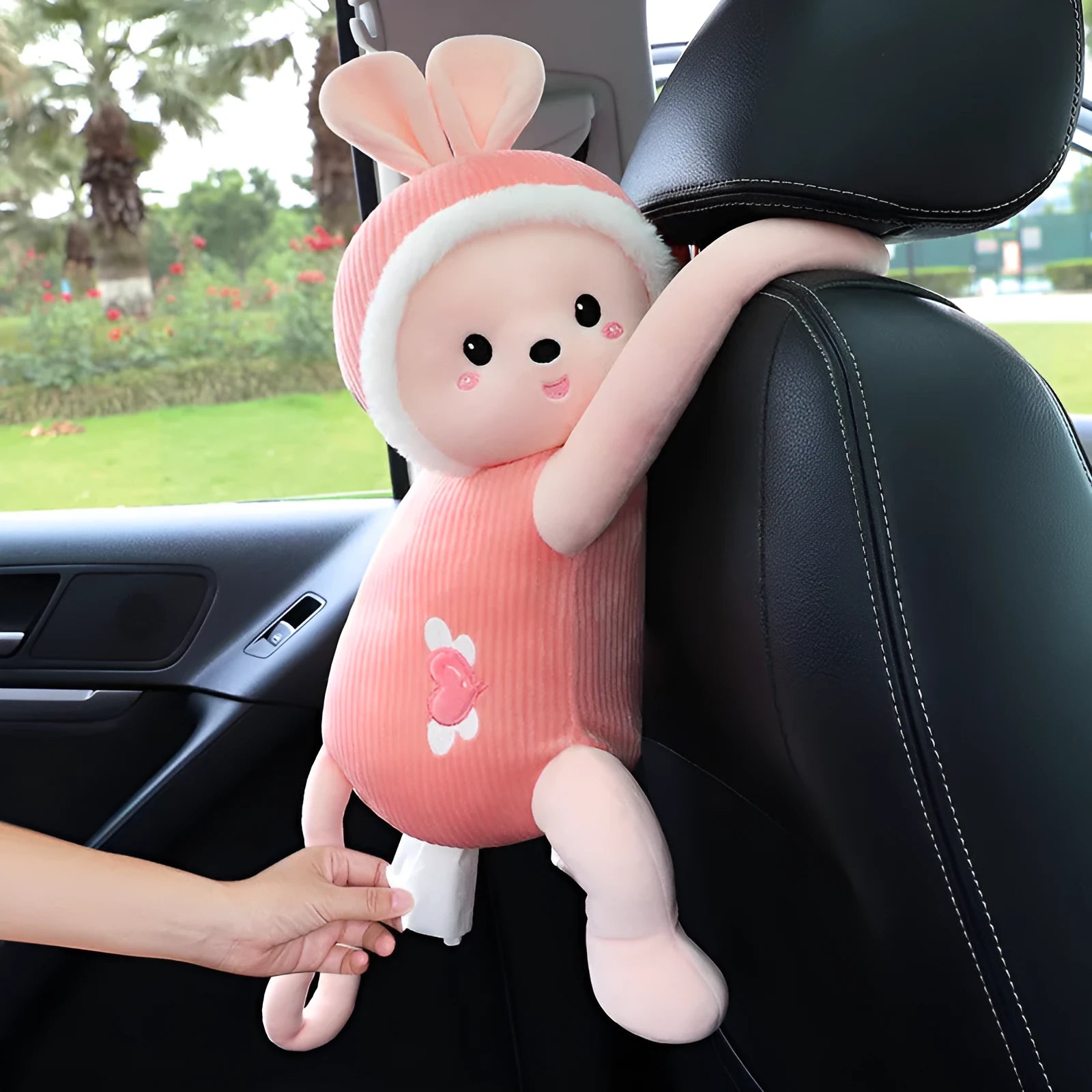 Soft plush car seat back tissue box holder with cute animal design