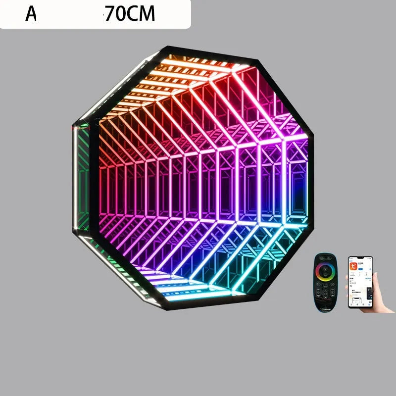 Modern creative octagon wall lamp with colourful mirror glass shade and Bluetooth smart control in 30cm size