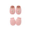 Cotton baby gloves and foot cover set in multiple colours including light blue, navy blue, pink, and camel