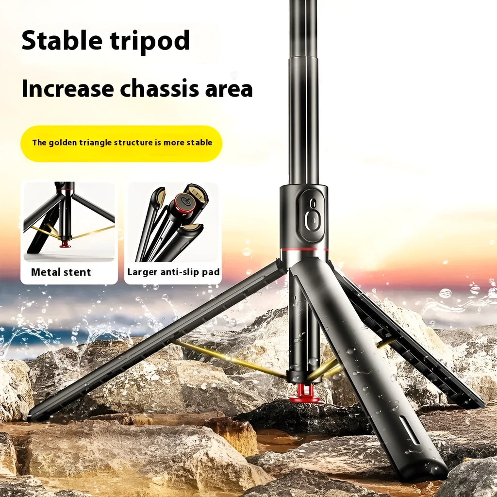 Retractable aluminium alloy selfie stick with Bluetooth remote and tripod base in black