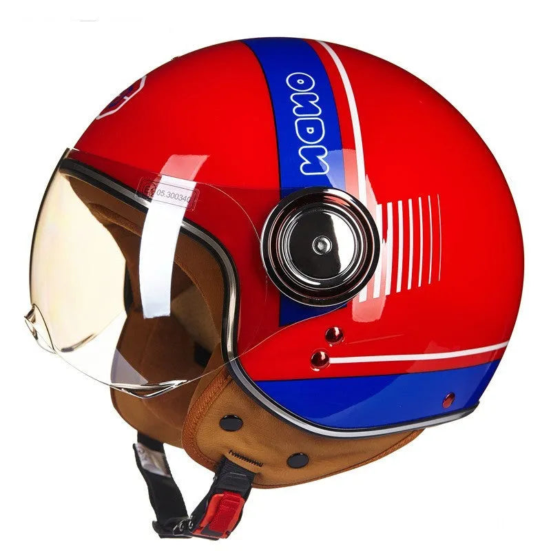 Retro style half helmet for battery cars in bright two-tone colour with lightweight ABS construction