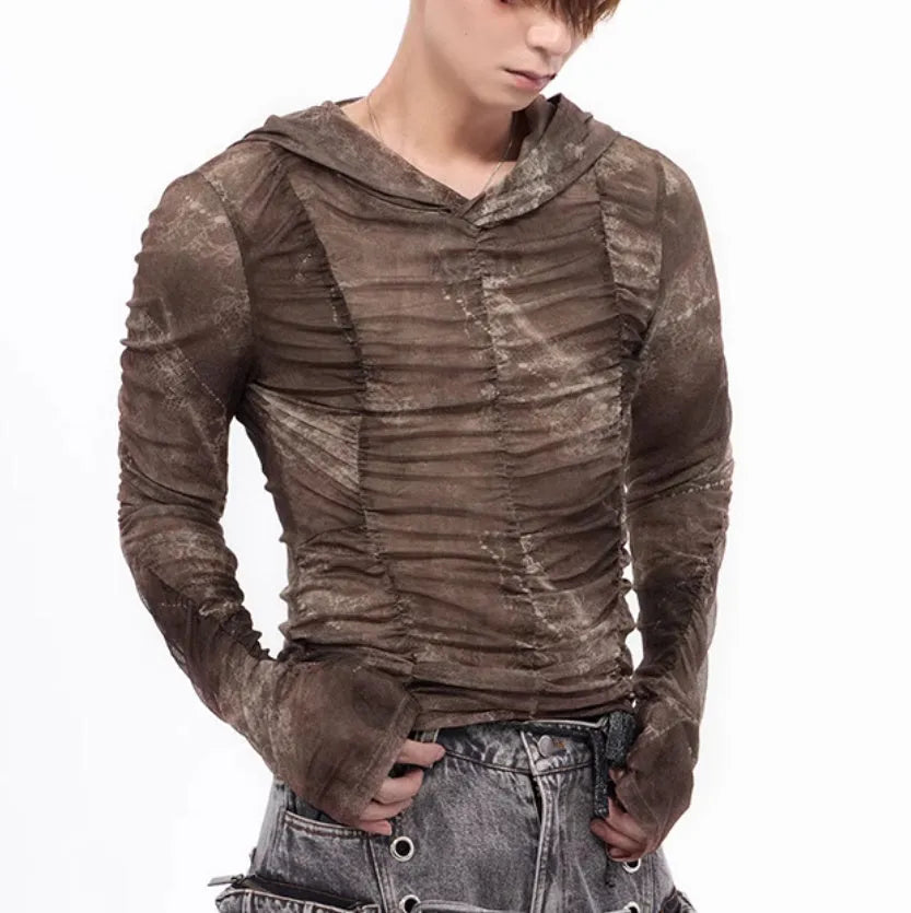 Boys lightweight ice silk shirt with printing pleating details in picture colour