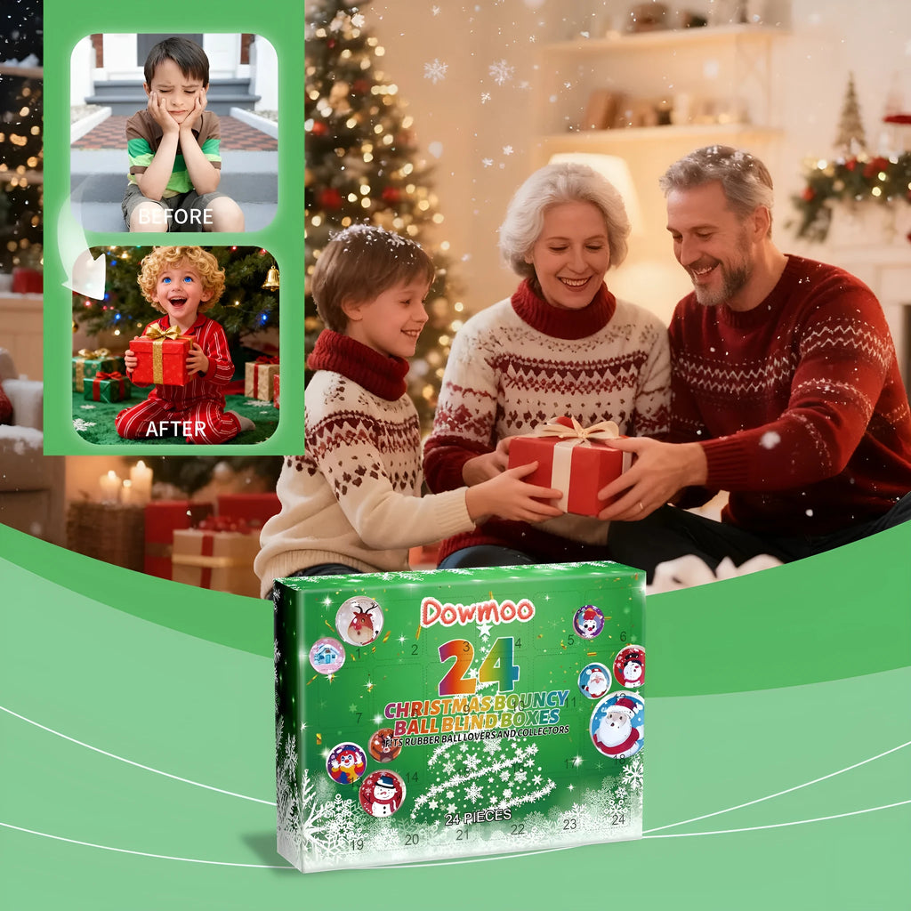 24-grid Christmas elastic ball blind box with rubber balls in assorted colours, party favour toy