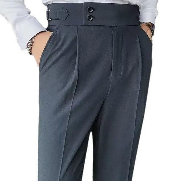 Cotton blend high waist straight leg trousers in black, shown flat