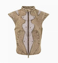 Dark wash cotton pleated vest for men in Korean style with size tags