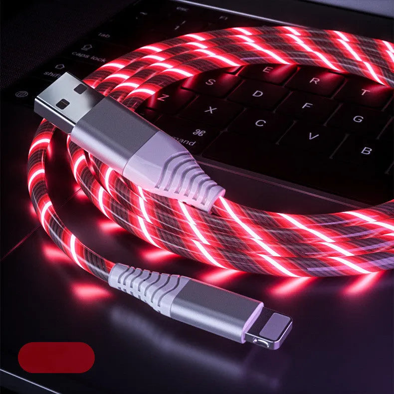 Three-in-one fast charging cable with luminous alloy connectors showing Type-C and Micro USB ends