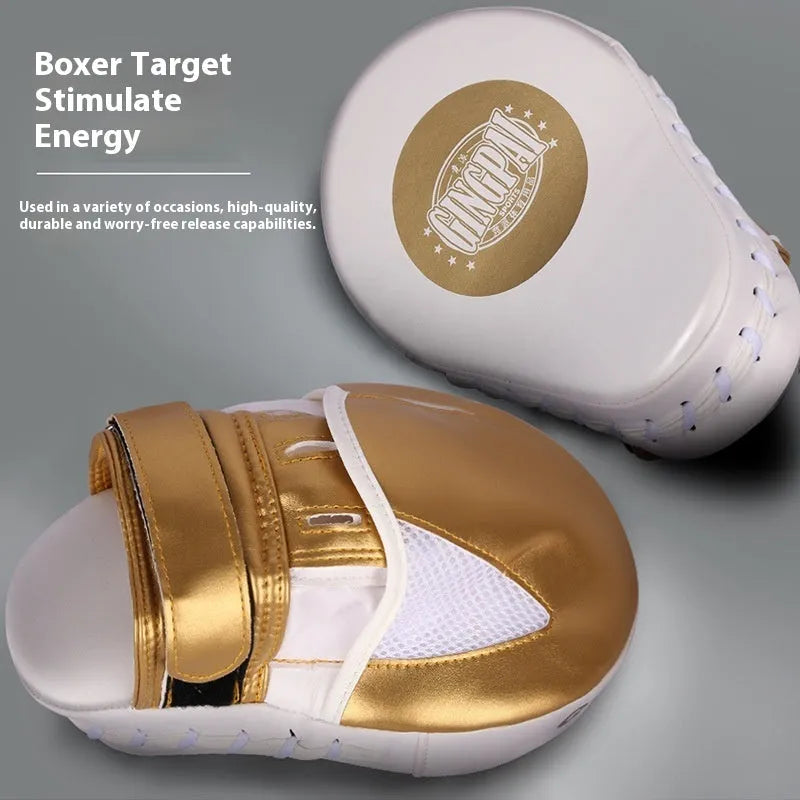 Vertical gold and green PU leather boxer sanda baffle target for martial arts training.