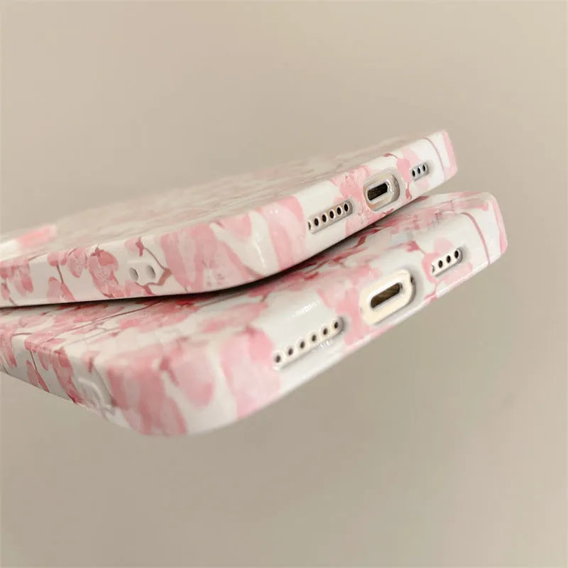 Pink cherry blossom silicone phone case for Apple iPhone