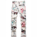 Men's animal digital printed slim fit cotton denim trousers, mid waist zip fly, available in multiple sizes