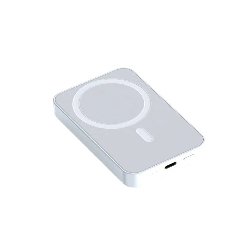Pink magnetic wireless power bank showing dimensions of 100mm by 64mm.