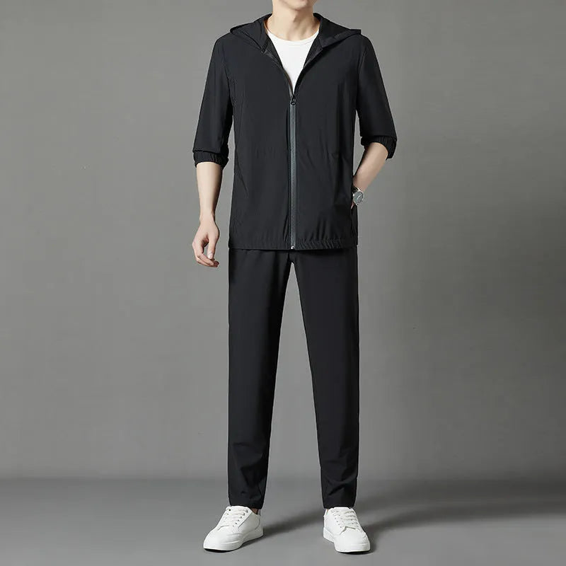 Korean summer hooded sun protection suit set in loose casual fit
