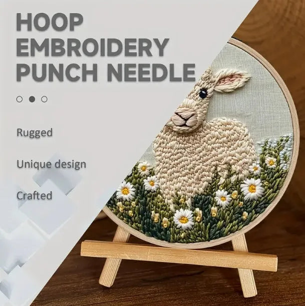 Cute cartoon embroidery pin punch start-up process suit sheep style on cloth with hand-woven details