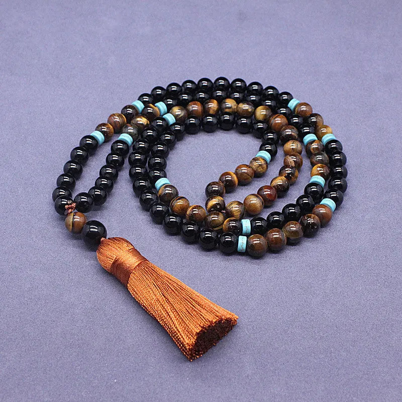 Black agate and tigereye geometric jewellery set with bracelet and necklace