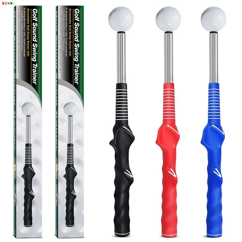 Telescopic golf swing simulator in stainless steel construction showing adjustable design