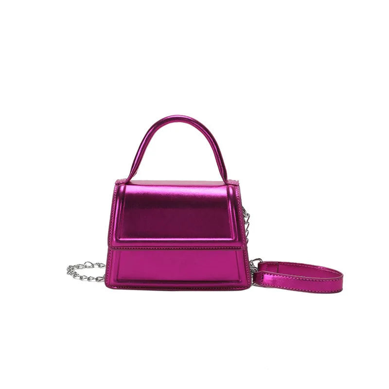 Retro square crossbody bag in PU leather with sewing line details, shown in a selection of colours.