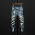Men's slim-fitting skinny jeans in dark blue denim with micro elasticity and mid waist design