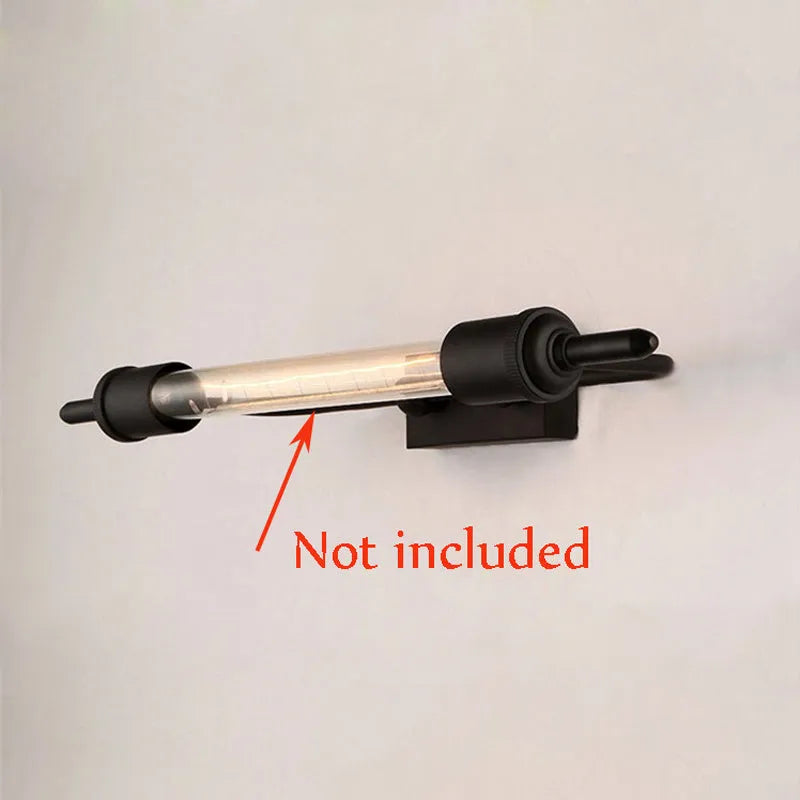 American style black iron wall lamp with E27 holder on a staircase