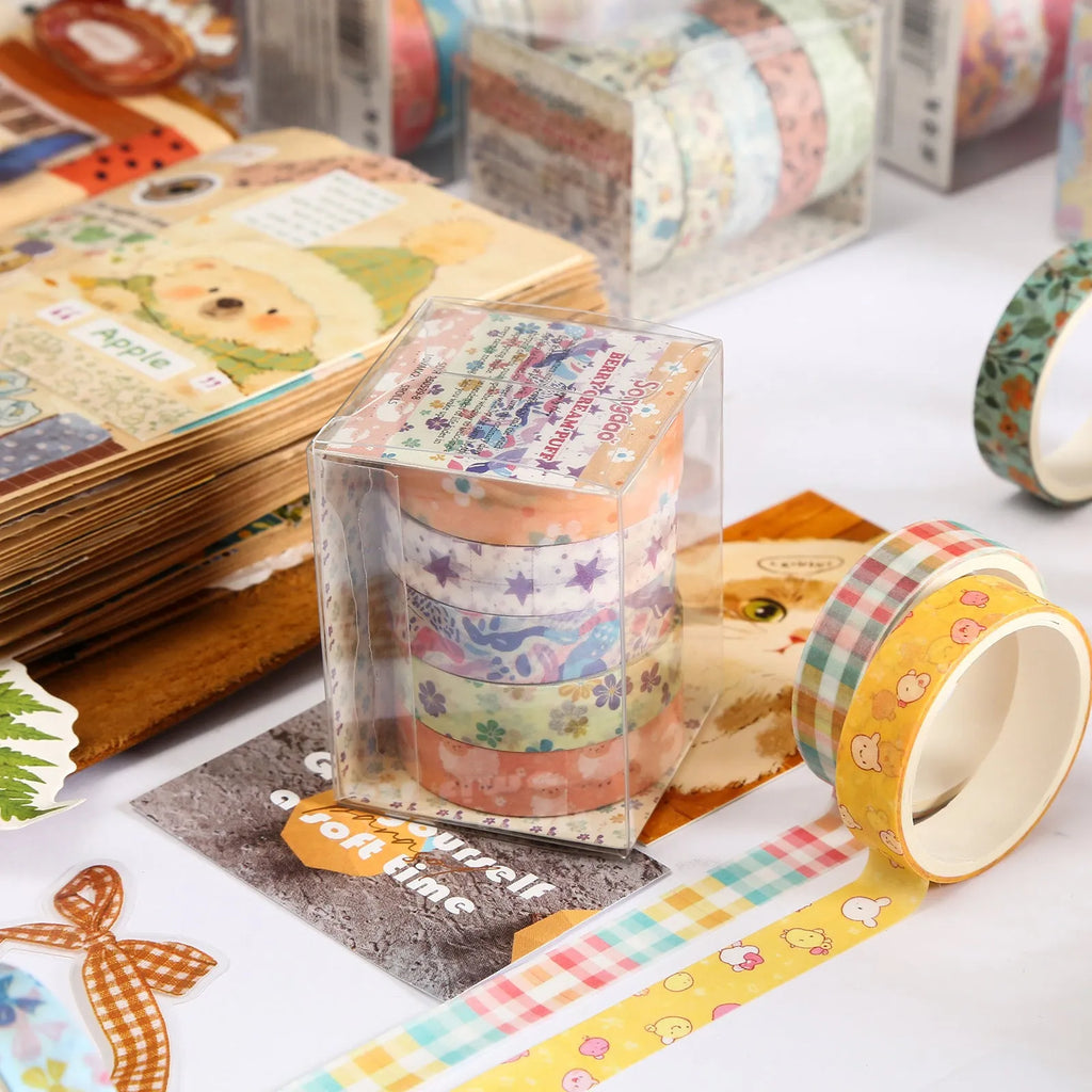 Twelve floral collage diary stickers in Korean Ins style on Japanese paper with strawberry milk designs, each 5.2 x 4 cm