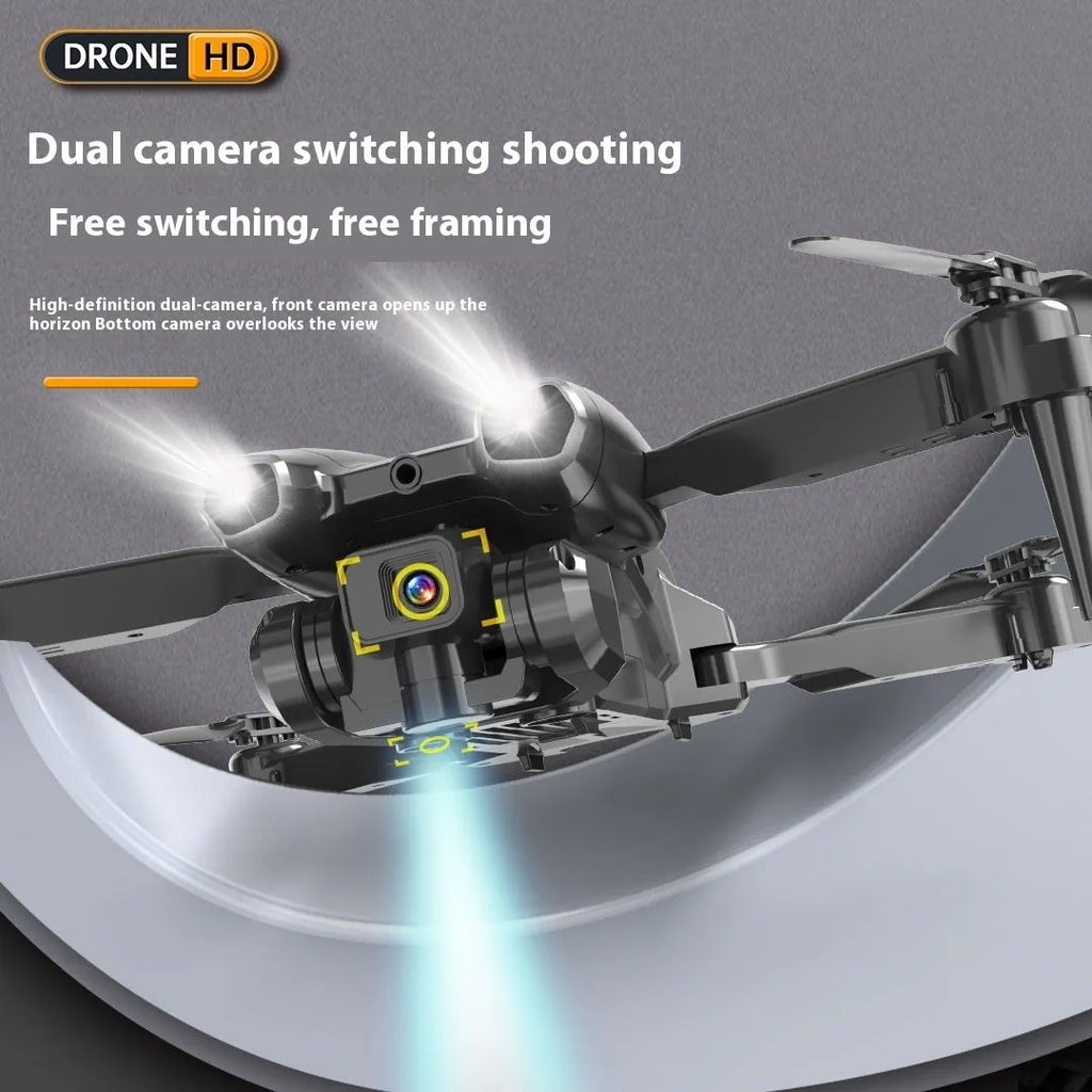 S138 black folding obstacle avoidance drone with dual camera and carbon fibre appearance on display