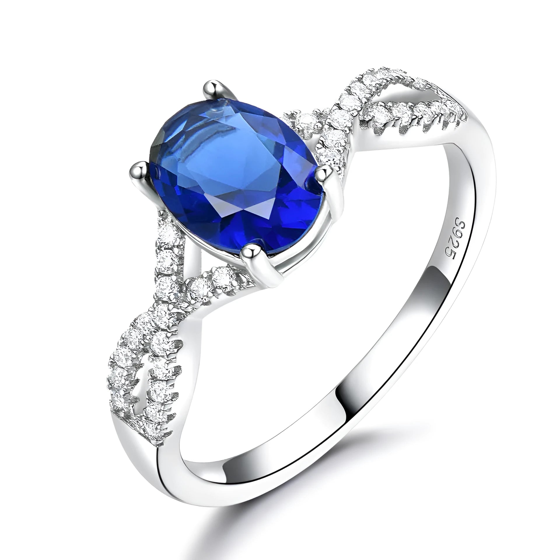 Sterling silver ring with oval nano morganite stone in round shape, available in multiple colours on white background