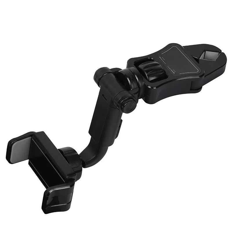 Car mobile phone holder attached to rear view mirror bracket showing black and grey colour option