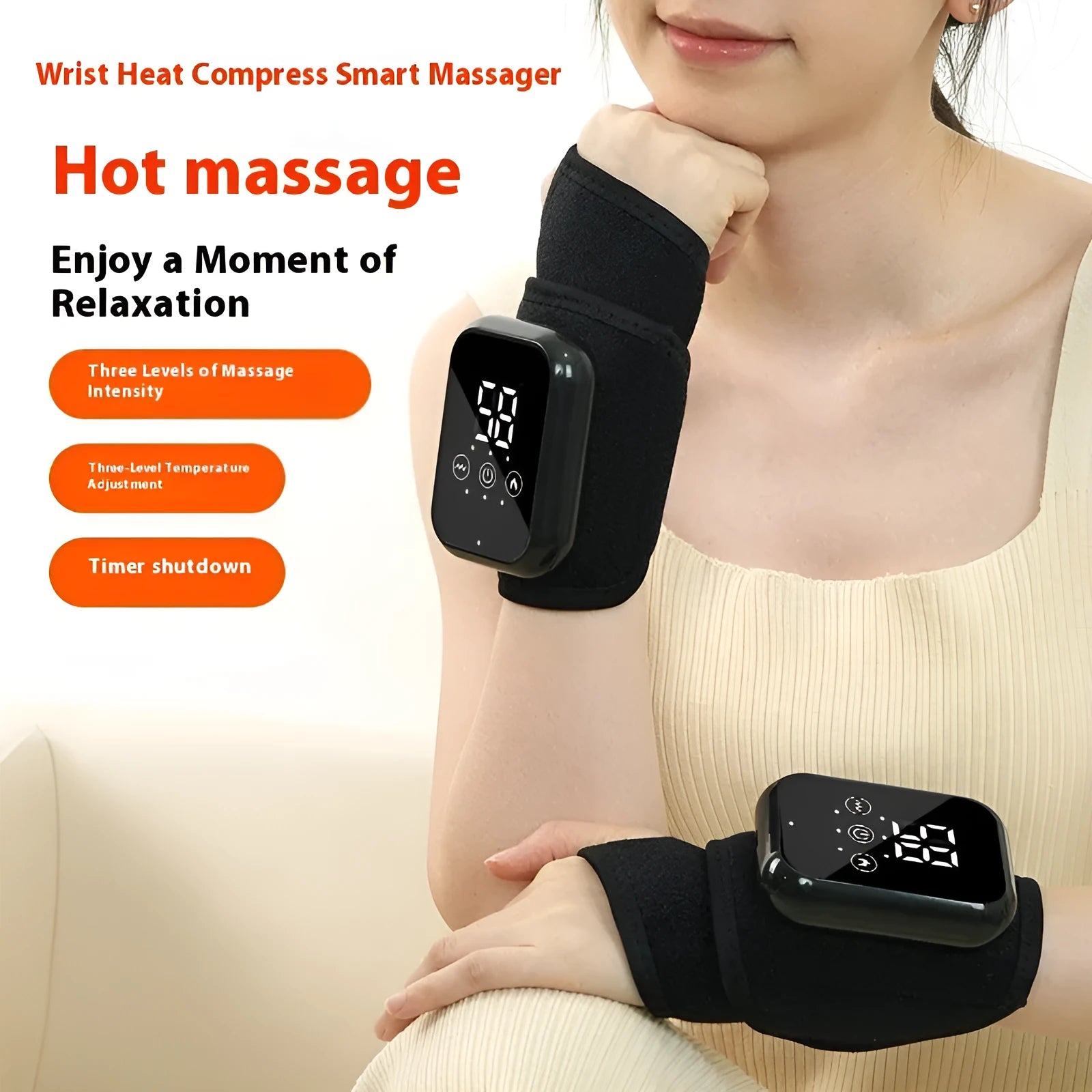 Black electric heating ankle sleeve wrapped around joint showing heating elements