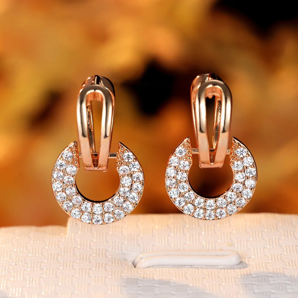 Fashion copper geometric zircon earrings in gold, platinum, and rose gold colours for women