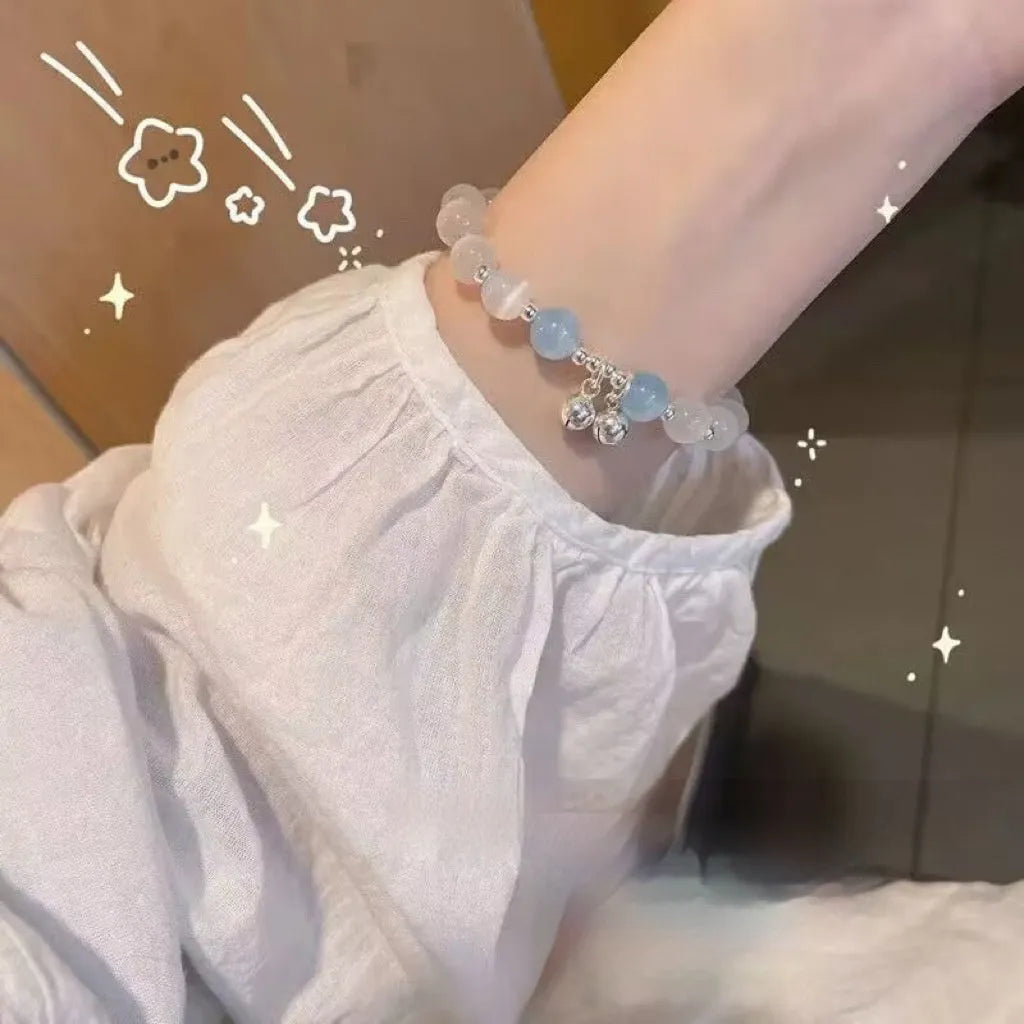 Glass butterfly bracelet for women with drop-shaped coloured glaze beads in grey moonlight colour option