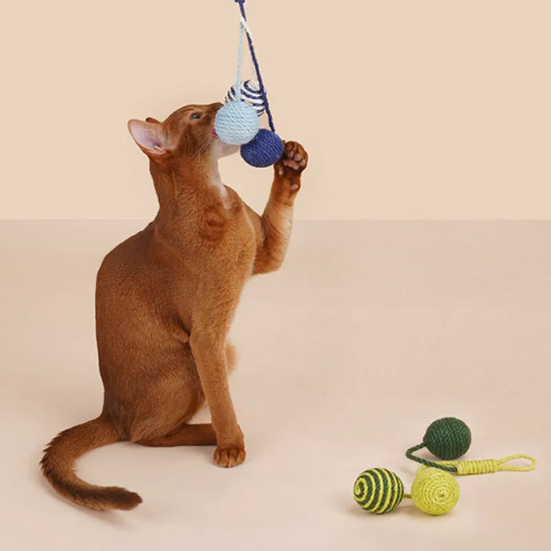 Cat toy set with teaser stick and bite-resistant catnip ball in blue colour, 255x105mm