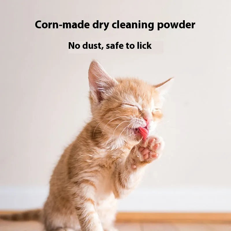 Dog pet dry cleaning powder 260g in packaging showing rose, Seville orange, and menthol flavours