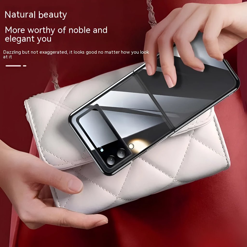 Hard PC transparent electroplating back cover phone case for Samsung Z Flip 3 5G, Z Flip 4, and W23 Flip in black, blue, and silver