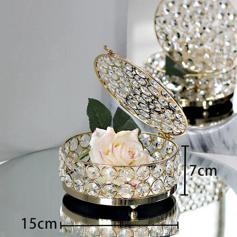 French gold metal frame crystal glass transparent jewellery storage box