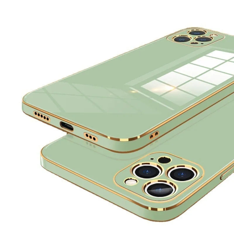 Simple 6D straight edge electroplated shockproof case for Apple iPhone 15 and iPhone 16 in mint green colour.