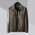 Men's lapel business casual jacket in black artificial leather loose fit with normal 50cm length