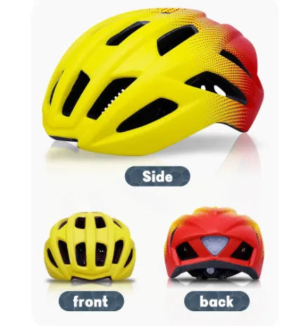 Orange mountain bike helmet showing ventilation holes and in-mould construction
