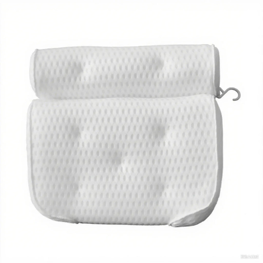 White 4D mesh bathtub pillow with 7 upgrade suction cups, 37X34X10cm