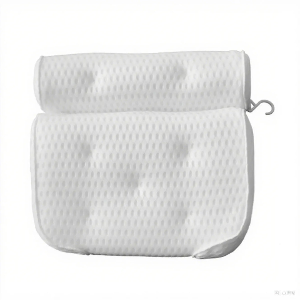 White 4D mesh bathtub pillow with 7 upgrade suction cups, 37X34X10cm