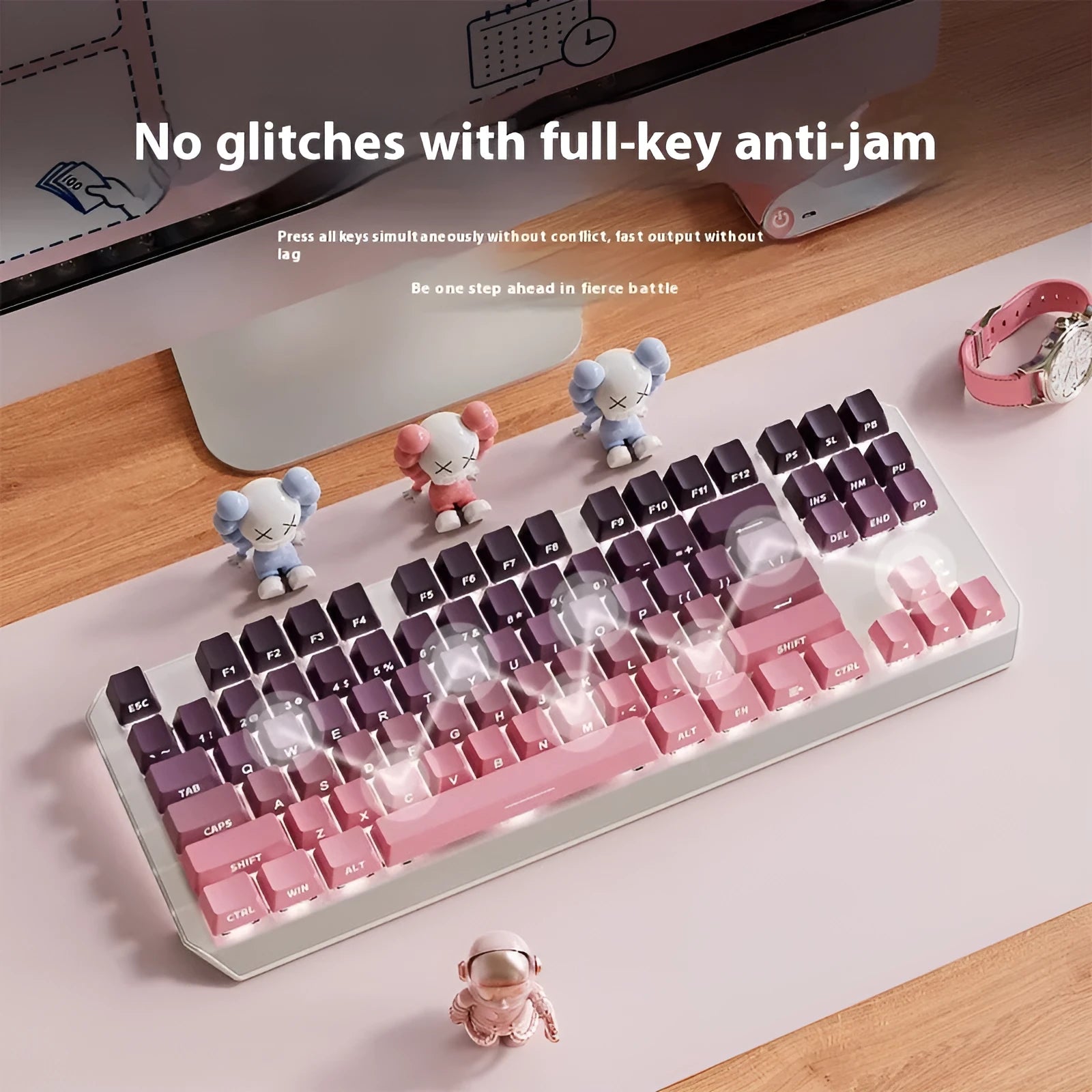Wired 87-key mechanical keyboard with side engraving in silver white, black and star purple colour options