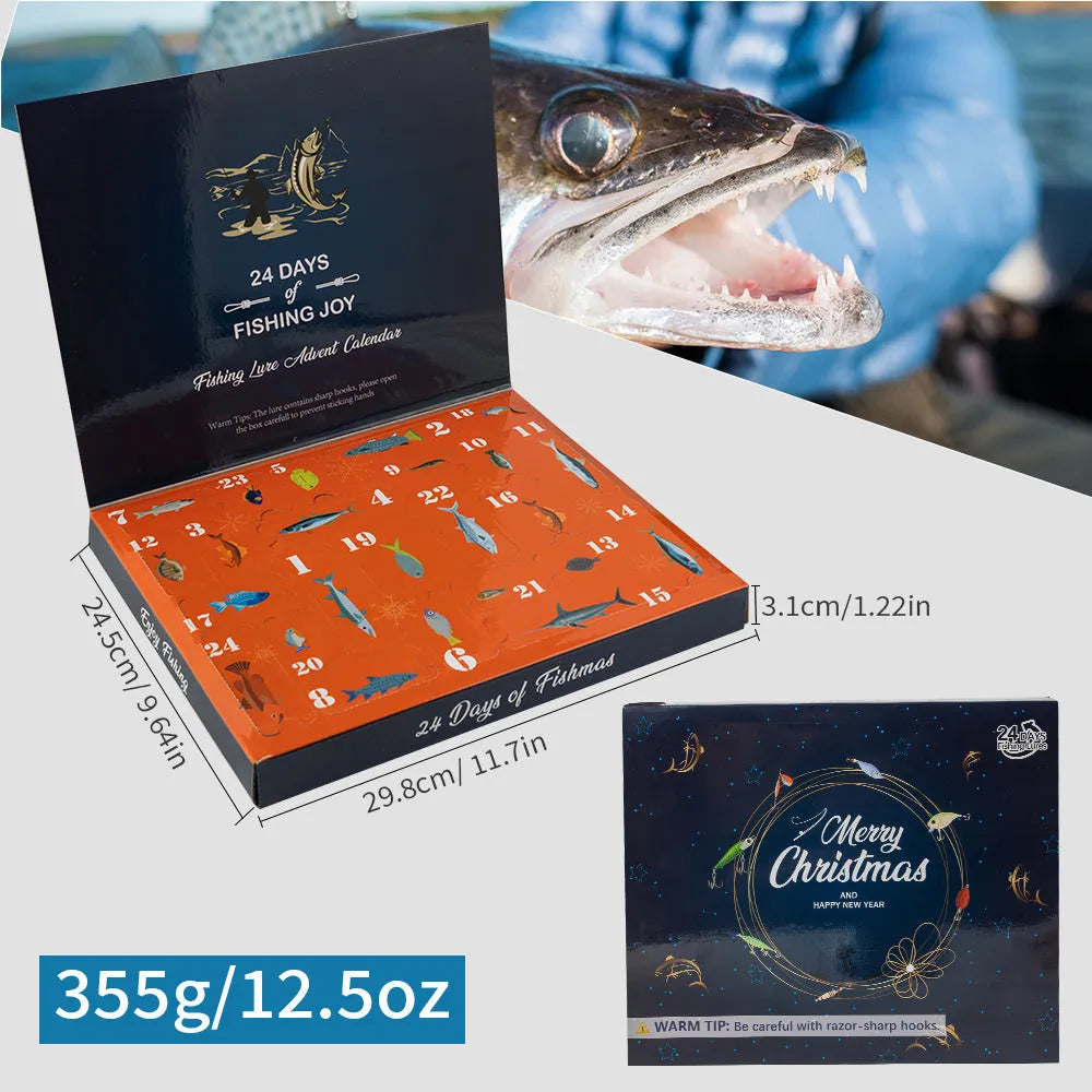 24 Christmas-themed metal fishing lures in minnow bog style with 01 colour finish