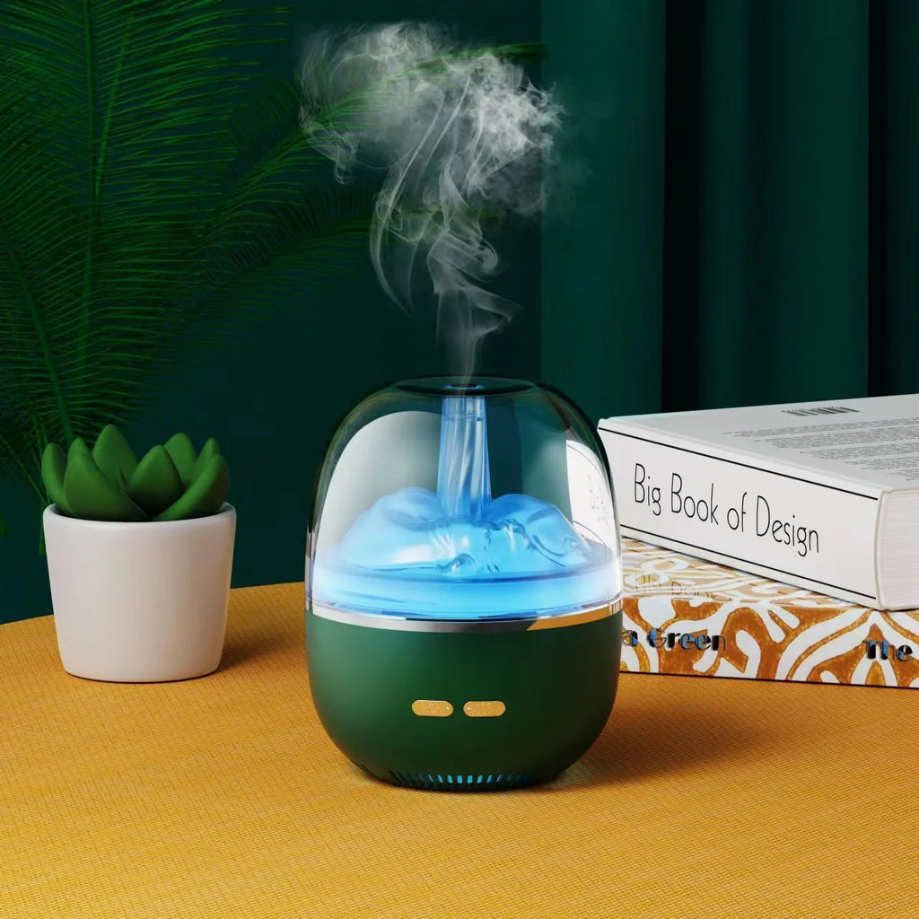 Ultrasonic aromatherapy humidifier with colourful gradient light, USB powered, 120x120x151mm, in green or white