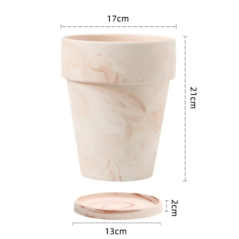 Gradient macchiato red and white pottery flowerpot on desktop with green plant, sizes 10cm to 30cm