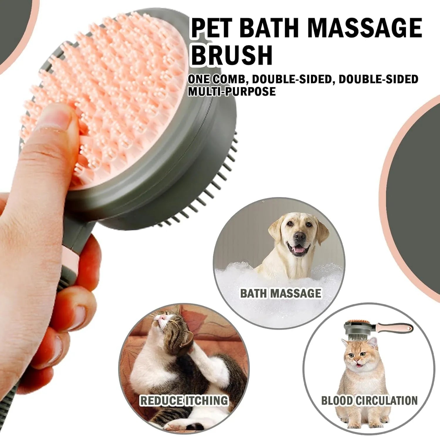 Double-sided pink cat brush with flea comb on reverse side and release button