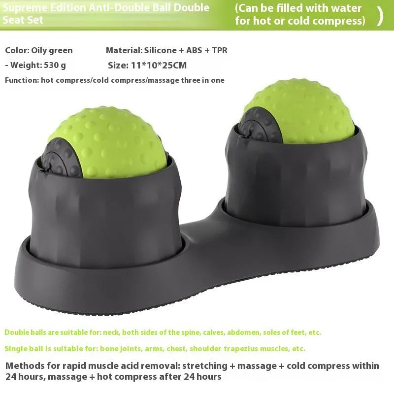 Massage ball set for cold and hot compress therapy in dual and single ball configurations