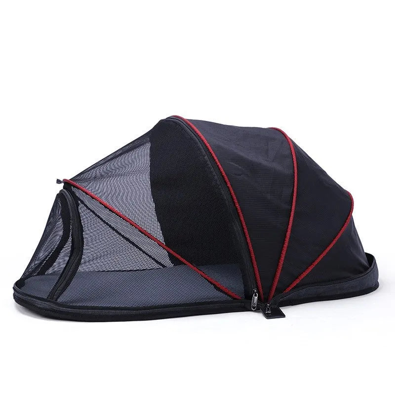 Foldable L code cat tent with half mesh ventilation panels in blue colour option