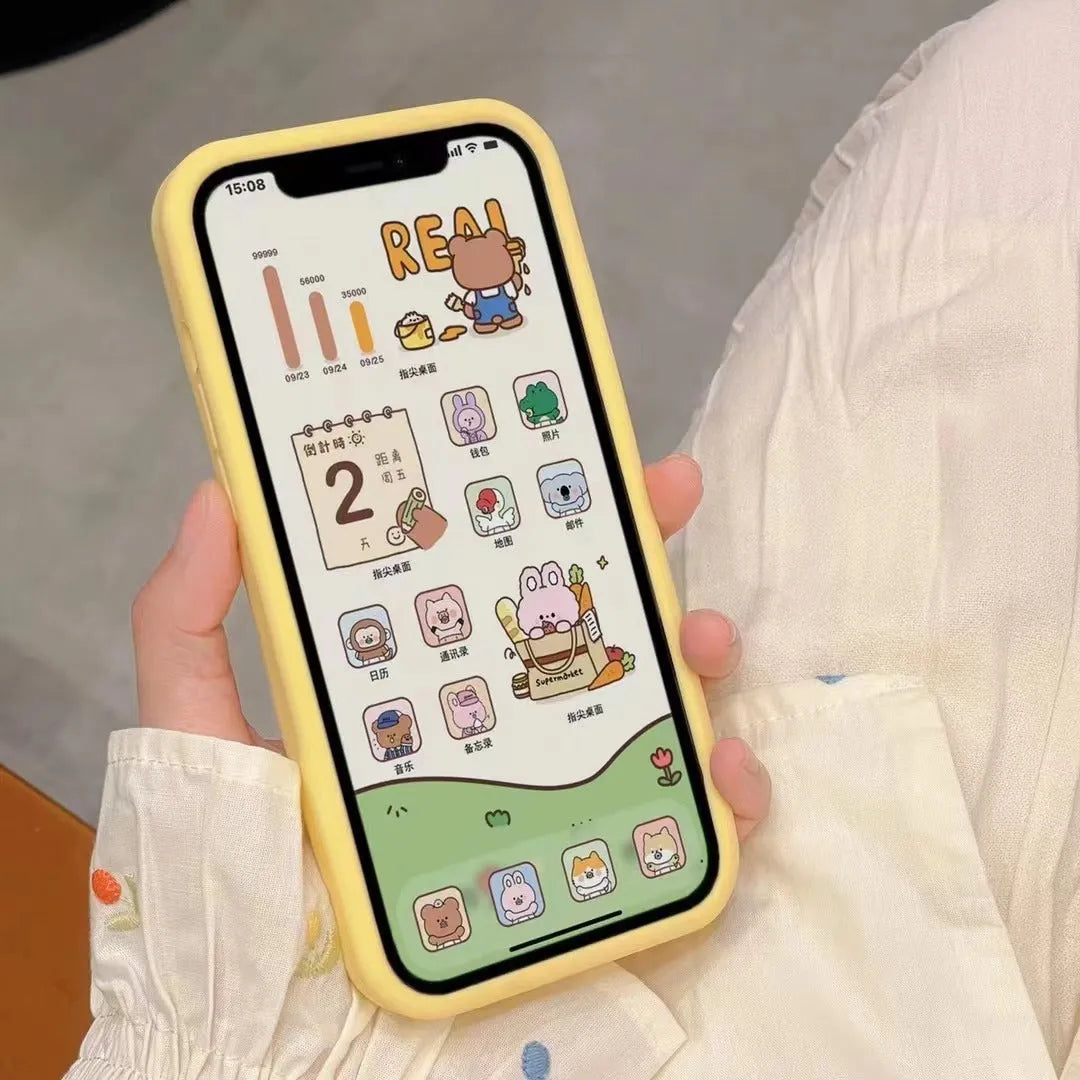 Yellow silicone phone case with three-dimensional cartoon duck for iPhone, featuring press pinch decompression element