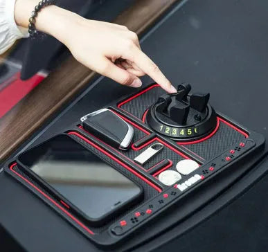car multifunction mobile phone anti-slip pad rotating bracket 25x19cm PVC black with red piping