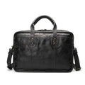 Large capacity vintage leather men's briefcase in brown, top layer cowhide, horizontal square shape with soft handle