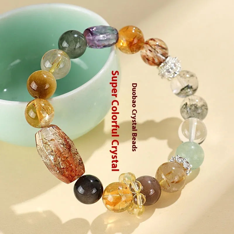 Natural crystal women's bracelet in black gold Super Seven or Duobao crystal types A through F