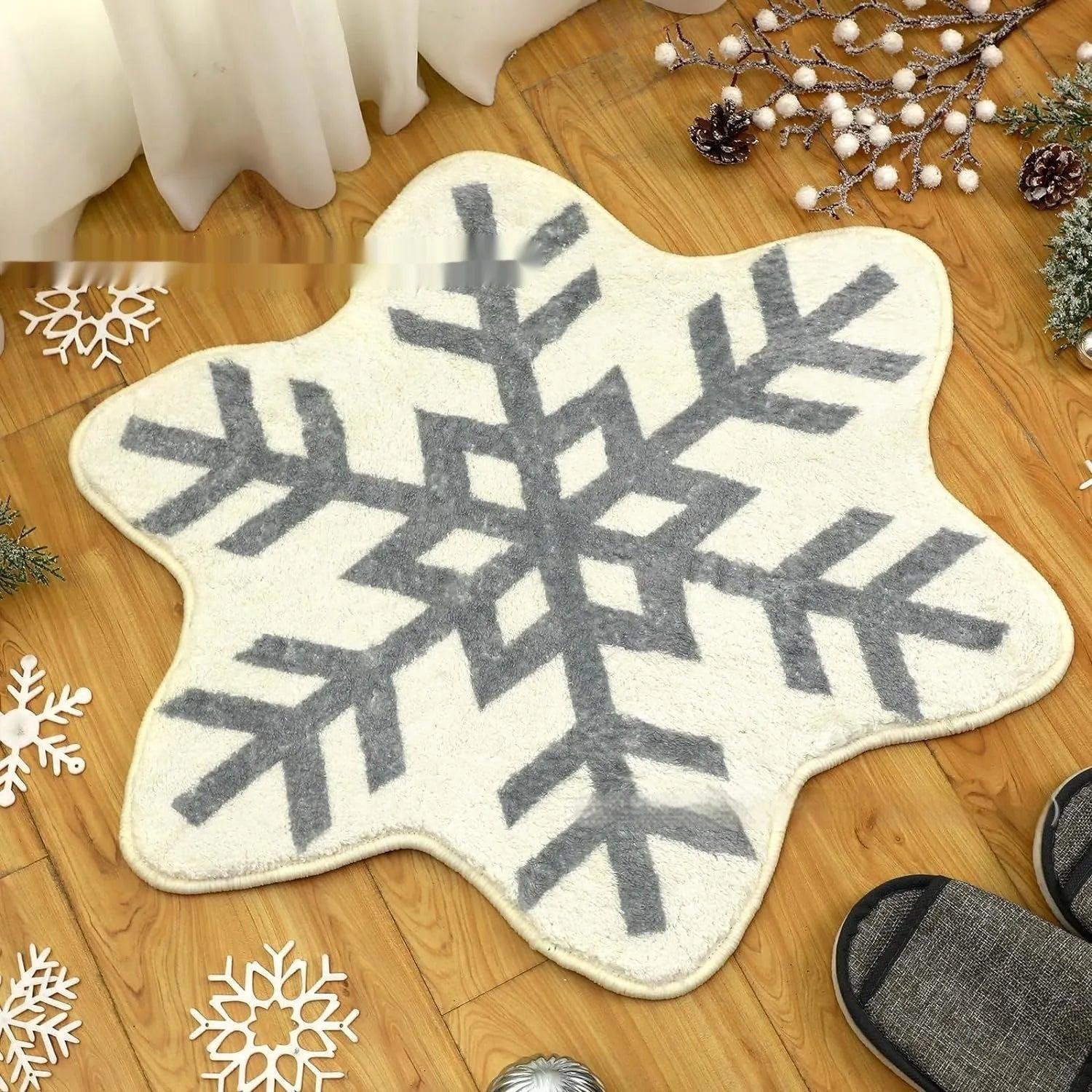 Printed round Christmas carpet with holiday design on soft polyester material