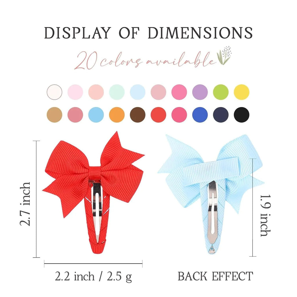 40PCS grosgrain ribbon baby hair bows with fully wrapped snap clips in pinwheel design